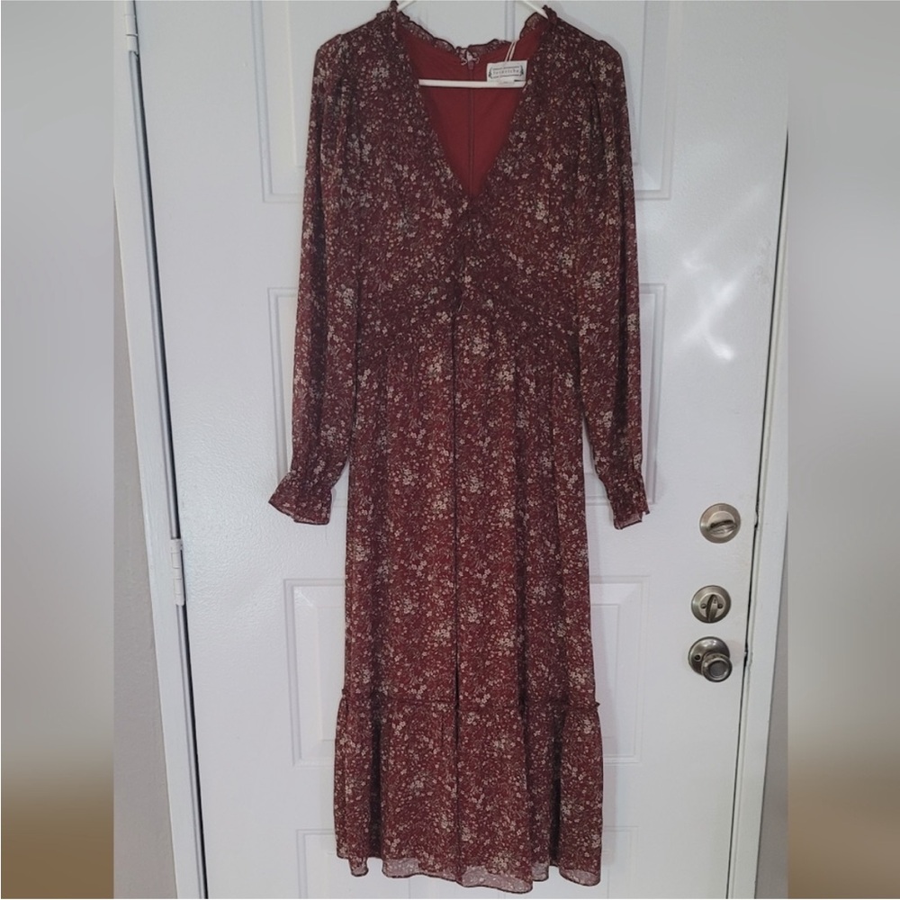 NWT Love Riche Prarie Style Dress Medium - Red Brown Brick Color